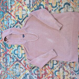Splendid Aurora chenille hoodie sweather with vneck XS oversized peach pink